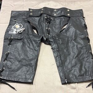 Men's Black Edgy Leather Lace-Up Shorts